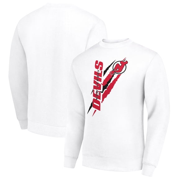 Men's Starter White New Jersey Devils  Color Scratch Pullover Sweatshirt