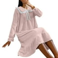 thumbnail image 5 of Busydd Flannel Nightgowns for Women Winter Warm Plush Sleepwear for Women Casual Solid Color Lapel Long Sleeve Pajamas for Women 2XL, 5 of 8