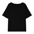 thumbnail image 5 of Black XXL WIZUTIZ Workout Tops for Women up to 60% Off Loose Fit Comfy Cotton Soft Blouse Solid Plus Short Sleeve Tops Plain Ladies Flowy Tee Athletic Holiday Beach Tshirt Cotton Blend Crew Neck T-sh, 5 of 6
