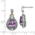 thumbnail image 3 of 14K Two-Tone Gold Earring Drop & Dangle Yellow Women'S Amethyst Pear Purple Diamond Round 24 mm 13, 3 of 3
