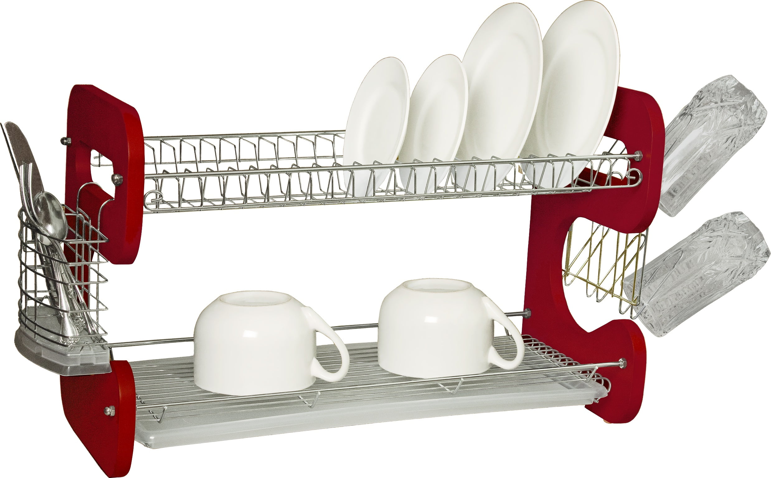 The Kitchen Sense Chrome 2 Tier Deluxe Dish Drying Rack with Drain Tray