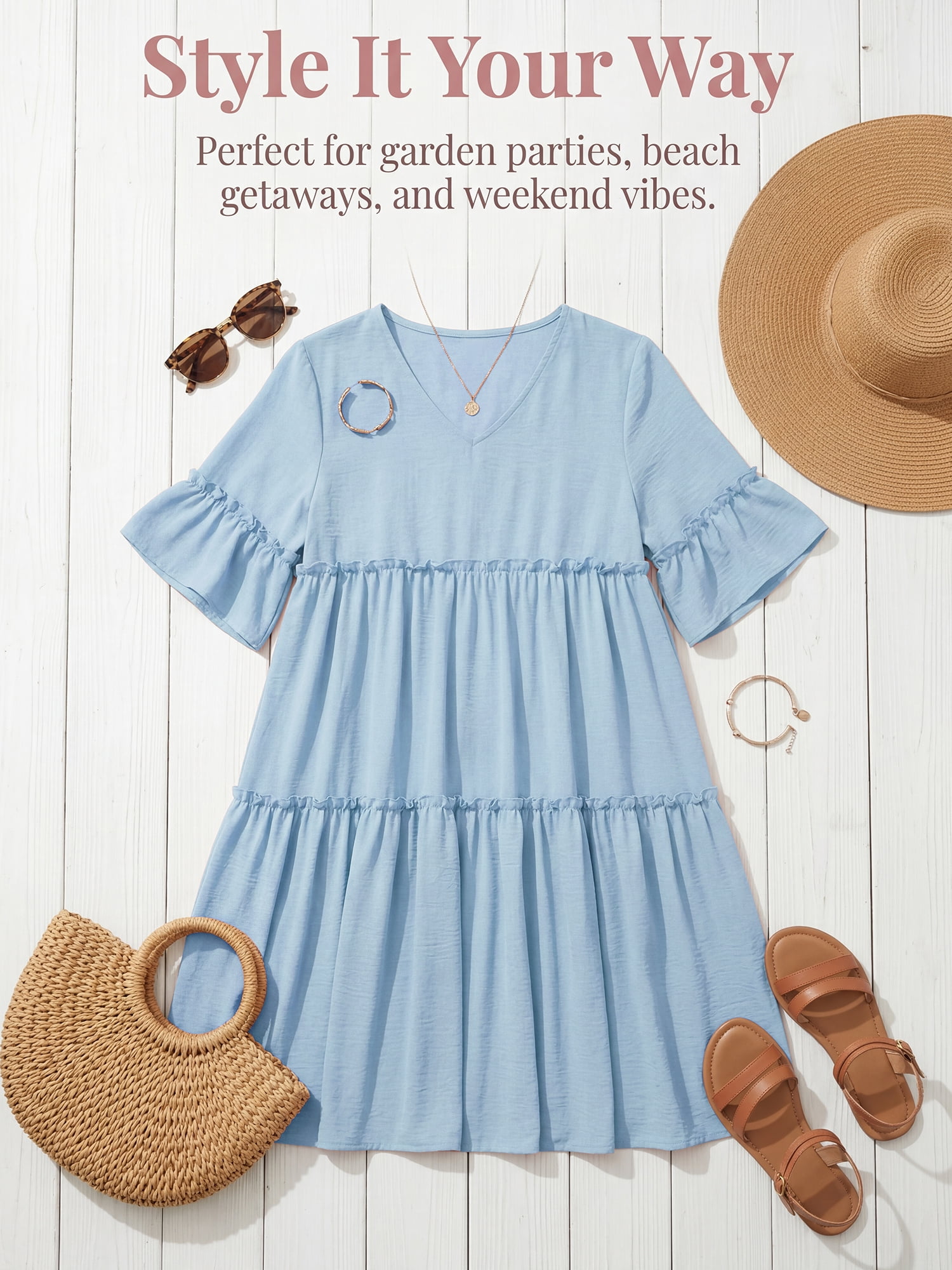 DARING DIVA Women's Maternity Ruffled Short Sleeve Tiered Fit Babydoll Dress S Blue