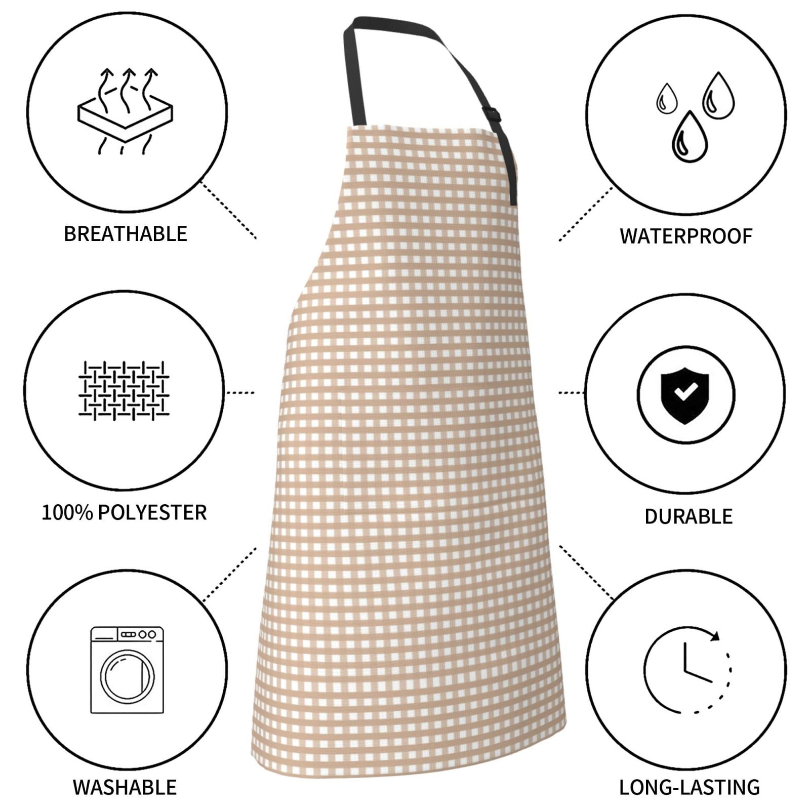 Kdxio Brown Gingham Apron with Pockets Adjustable Kitchen Aprons for Men Women Waterproof Aprons for Cooking,Drawing,Crafting, Baking Household Cleaning