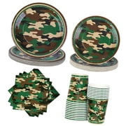 hgudesign 96-Piece Camouflage Themed Party Supplies Serving 24, Includes Dinner Paper Plates, Luncheon Napkins, Party Cups for Hunting, Civil Party Decorations