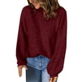 thumbnail image 1 of Duoif Chandails pour Femmes Tendance Haut pour Femmes Col Roulé Couleur Unie Chandail Ample à Enfiler Chandails pour Femmes Hauts pour Femmes Rouge G, 1 of 5