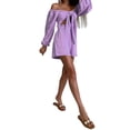 thumbnail image 4 of Wassery Women Casual 2 Pieces Shorts Suits Solid Color Off-Shoulder Long Sleeve Tie Up Crop Tops + High Waist Loose Short Pants Sets, 4 of 8