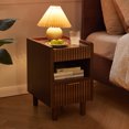 thumbnail image 4 of CQSXDA 2 Pack Fluted Wood Nightstands with Drawer and Open Storage, Modern Bedroom Bedside Side End Tables for Home Decor, Walnut, 4 of 20