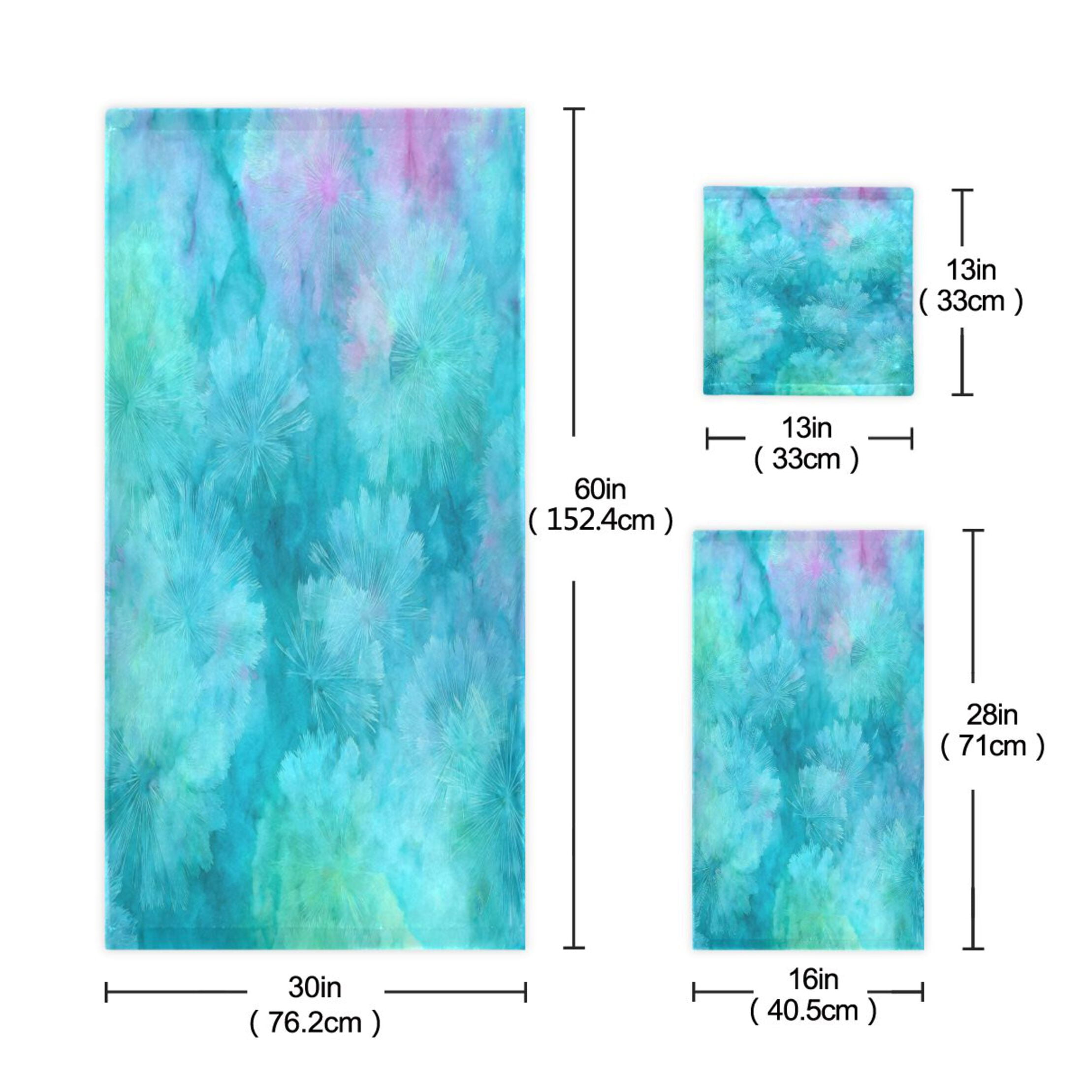 3 Piece Bath Towels Set Bath Towel, Hand Towel and Face Towel for Bathroom, Gym, Hotel Pastel Blue Dandelions
