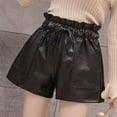 thumbnail image 5 of Womens Leather Shorts Elastic High Waist Summer Wide Leg Shorts, 5 of 7