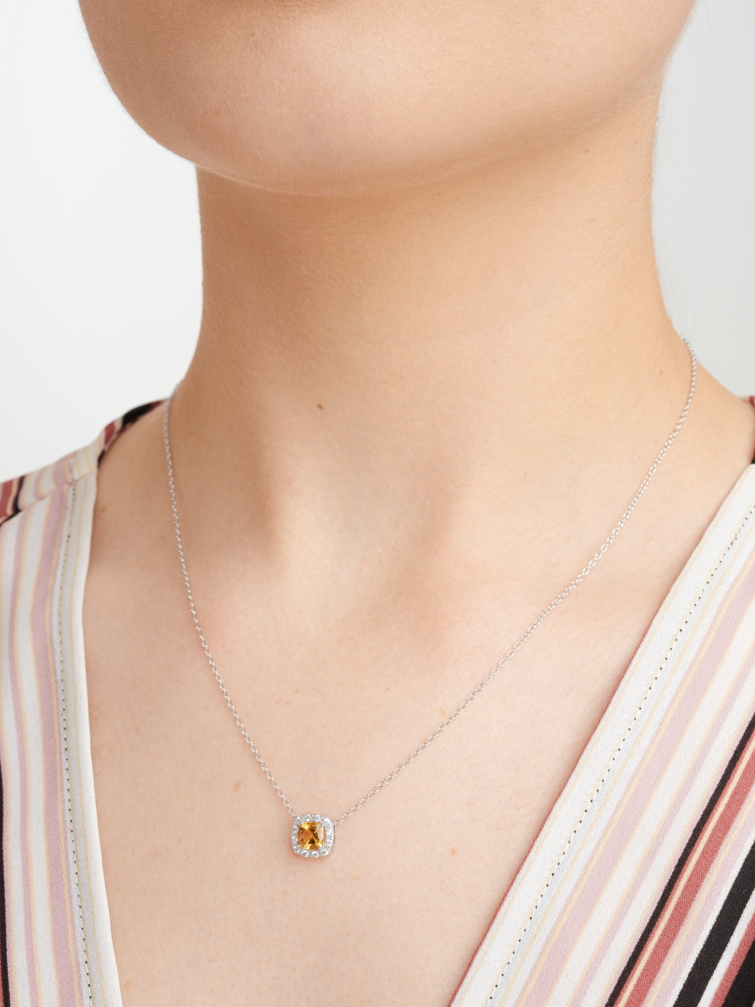 Forever Facets Genuine Citrine And CZ Necklace in Sterling Silver, Adult Female