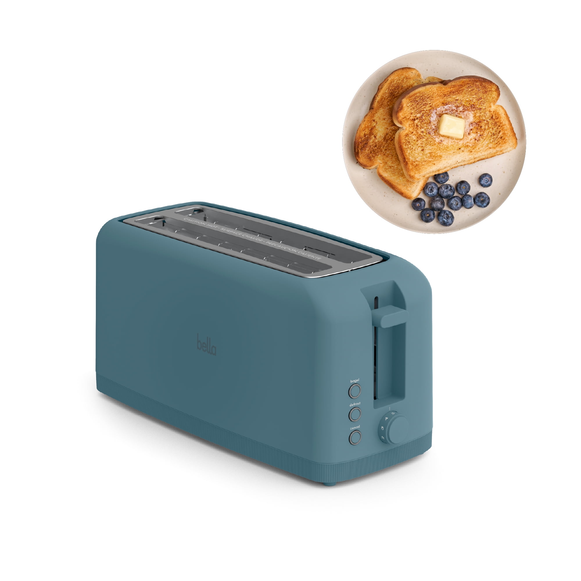 bella 4-Slice Slim Toaster with Extra Long Slot, 6 Setting Shade Control with Reheat & Cancel Buttons, Anti Jam & Auto Shutoff, Surf