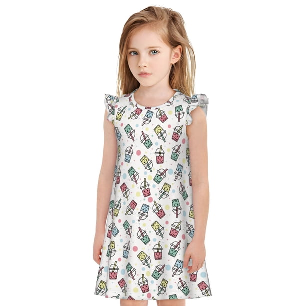 Balery Milk Tea Camisón de princesa para niñas, pijama de algodón con mangas abullonadas, suave y bonito.-XX-Large