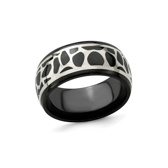 Gem & Harmony Mens Black Titanium 10mm Cobblestone Ring with Sterling Silver for Men