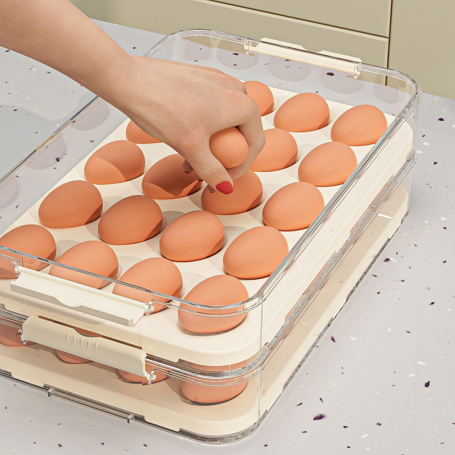 Dustproof Plastic Divided Storage Box for Refrigerator, Kitchen Food Grade Fresh Keeping Container with Handle, Egg Holder Organizer
