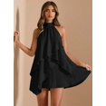 thumbnail image 3 of Black Womens Satin Halter Backless A-Line Mini Dress For Evening Wedding Guest Party, 3 of 6