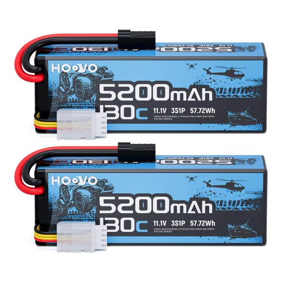 HOOVO Batterie Lipo 3S, 5200mah 130C 11.1V Pack de Batteries Lipo Coque Rigide avec Prise TR, Batterie RC pour Voiture RC, Bateau, Camion, Passe-Temps de Course FPV