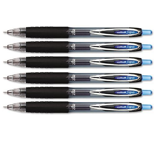 Uni-ball 207 Needle Retractable Medium Point Gel Pens, 5 Blue Ink Pens