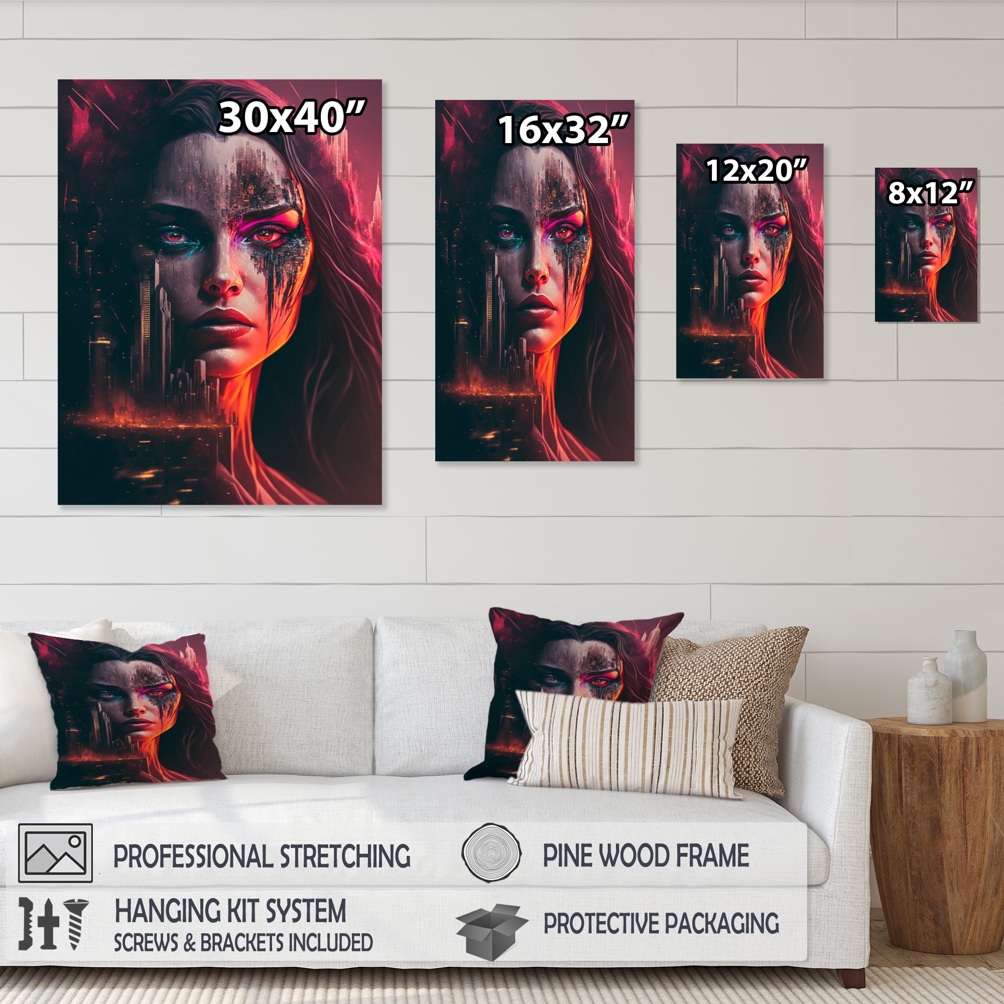 Designart Double Exposure Woman Future City III Canvas Wall Art