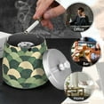 thumbnail image 4 of Yayeee Ashtray with Lid for Cigarette Smokeless Stainless Steel Home Ash Holder, Green Abstract Shapes, 4 of 7