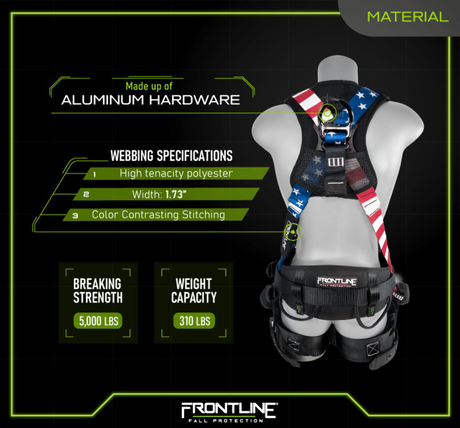 Frontline 110CTB-AM American Style Full Body Harness with Aluminum Hardware  and Suspension Trauma Straps