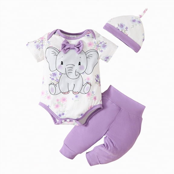 TOWED22 Newborn Baby Girl Clothes Daisy Print Shorts Sleeve Romper Ruffle Bloomer Shorts Headband Set Infant Summer Outfits Purple,6-9 M