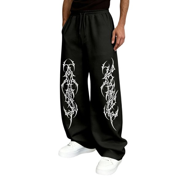 SJLDQY Mens Baggy Sweatpants Straight Leg Y2K Sweat Pants for Mens Fall Trendy Streetwear Elastic Waist Drawstring Casual Trousers with Pockets