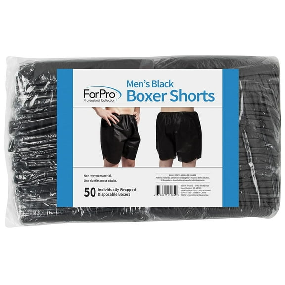 ForPro Men s Boxer Shorts, Disposable Shorts for Massage, Tanning, Waxing and Medical Services, Individually-Wrapped, One Size Fits Most, Black, 50-Count