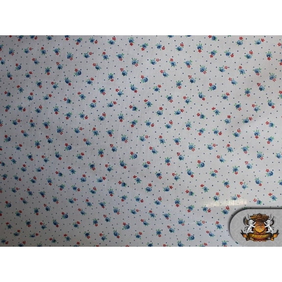 Polycotton Printed SMALL FLOWERS BLUE Fabric / 60" Wide / Sold by the Yard