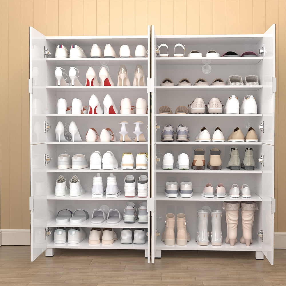 MIDOQIN 8-Tier Shoe Storage Cabinet with Mirror Door, Wood Freestanding 32 Pairs Shoe Rack Organizer for Entryway