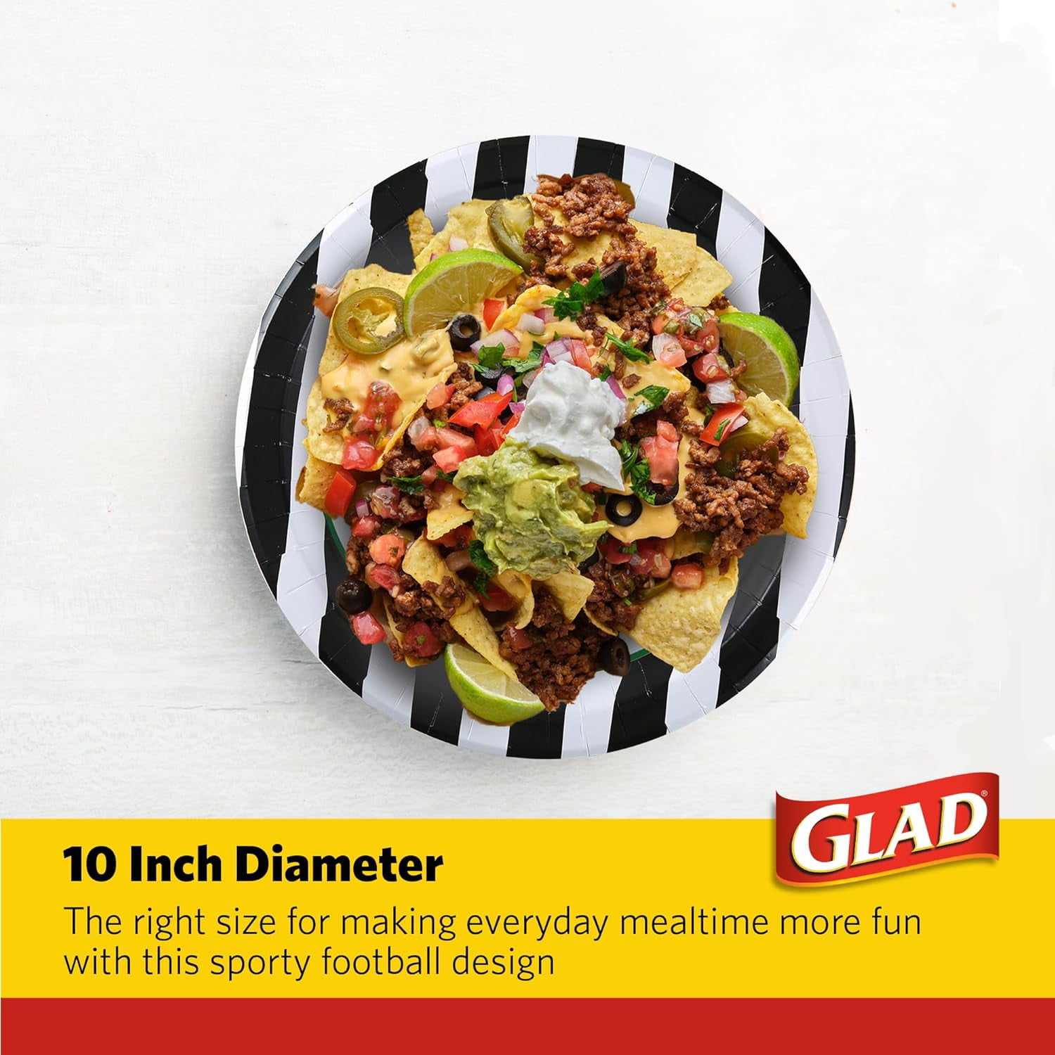 Round Disposable Paper Plates, Referee Football Pattern - Strong, Sturdy, Soak Proof, and Microwavable Decorative Plates for Dinner and Everyday Use, 10 Inch, 58 Count