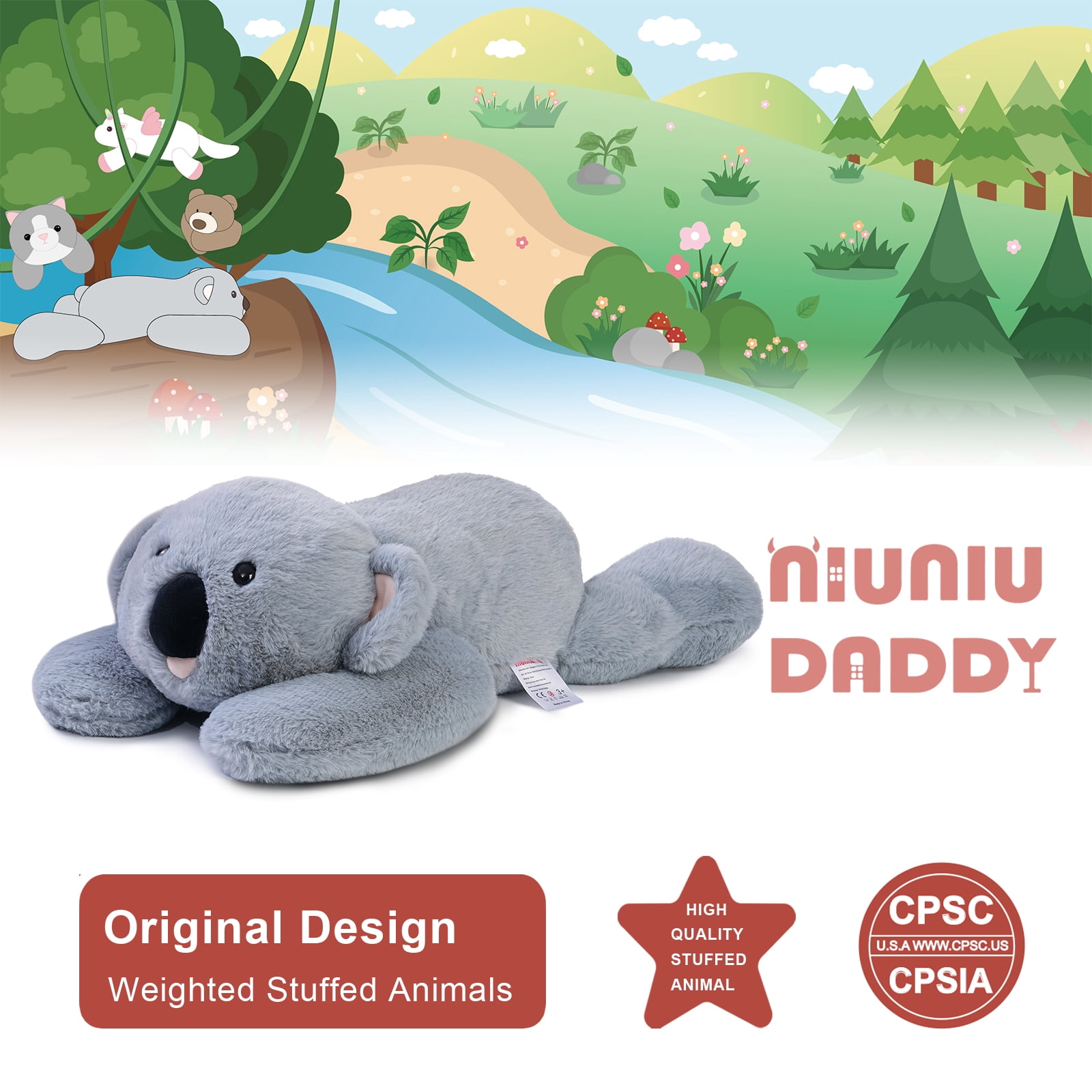 Niuniu Daddy Weighted Koala Stuffed Animal Plush Toy Body Pillow 3.3lb Soft Faux Fur 20 Inch Large