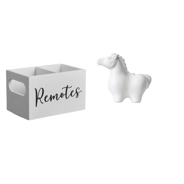 Organizador de almacenamiento de escritorio,Soporte para control remoto de TV de madera,Organizador remoto con 2 compartimentos,Estatua del caballo,Estatua de caballo para decoración del