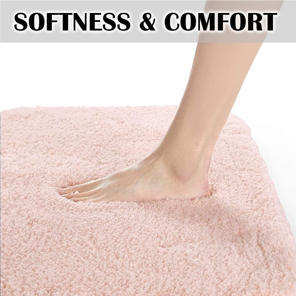 Bathroom Contour Rug Non Slip Bath Mat Water Absorbent Soft Microfiber Shaggy Bathroom Mat Machine Washable Bath Rug for Bathroom Thick Plush U Shape Toilet Rug (20 x 24, Blush)
