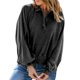 thumbnail image 1 of Sudadera con capucha de manga larga Diseño de solapa Mangas abullonadas Color puro Suelto Top de mujer de moda para viajes en casa Oficina Compras Negro XXL, 1 of 5