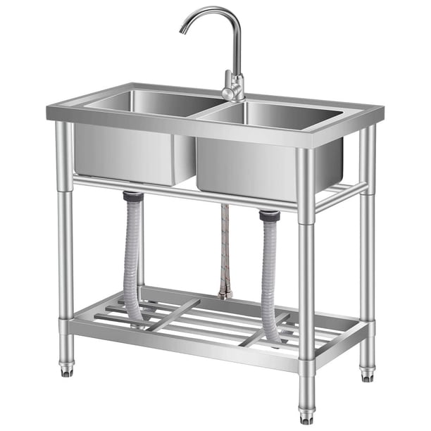 33-pulgada free-standing stainless steel utility sink para garage laundry room workshop silver con hot/cold water pipes included