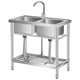 thumbnail image 1 of 33-pulgada free-standing stainless steel utility sink para garage laundry room workshop silver con hot/cold water pipes included, 1 of 7