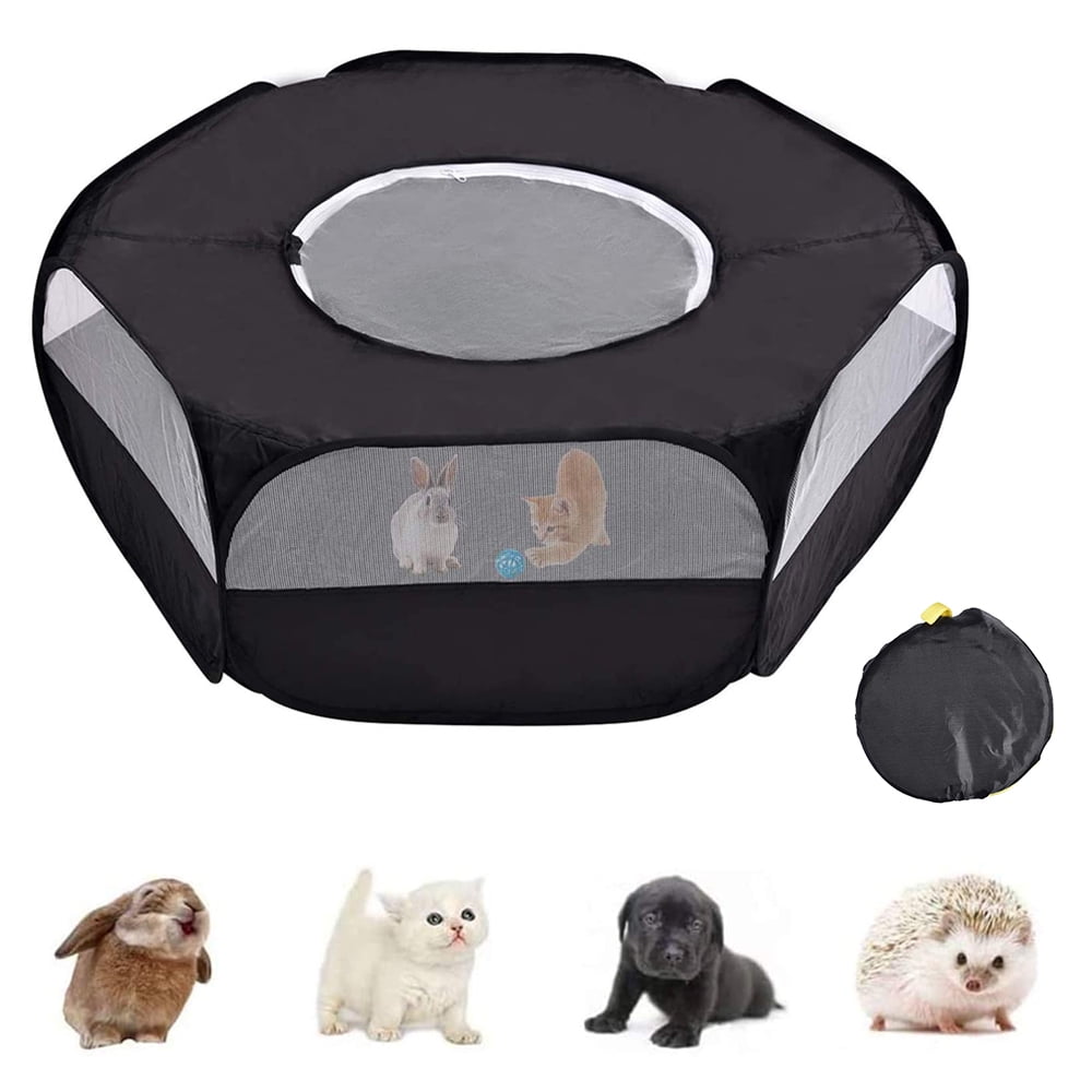 Pawaboo Small Animals Playpen Upgraded Zippered Curtain Door for Pets in & Out Gray Outdoor Fence for Kitten/Puppy/Guinea Pig/Rabbits/Hamster/Chinchillas Waterproof Small Pet Cage Tent 
