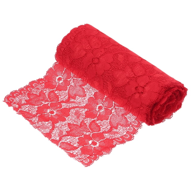 6.3 Inch Wide 5 Yard Lace Ribbon Floral Pattern Red Lace Trim Ribbon for Gift Wrapping, Wedding Decor