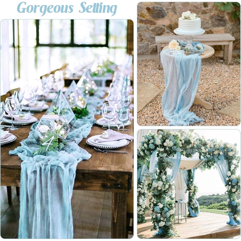 Dusty Blue Cheesecloth Table Runner - 10ft Boho Gauze Fabric, 35"x120", Perfect For Wedding, Baby Shower & Birthday Party Decor
