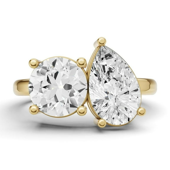 2 CTW Round and Pear Cut Lab-Grown Diamond Two-Stone Ring in 14K Yellow Gold (Ring Size: 4.5)