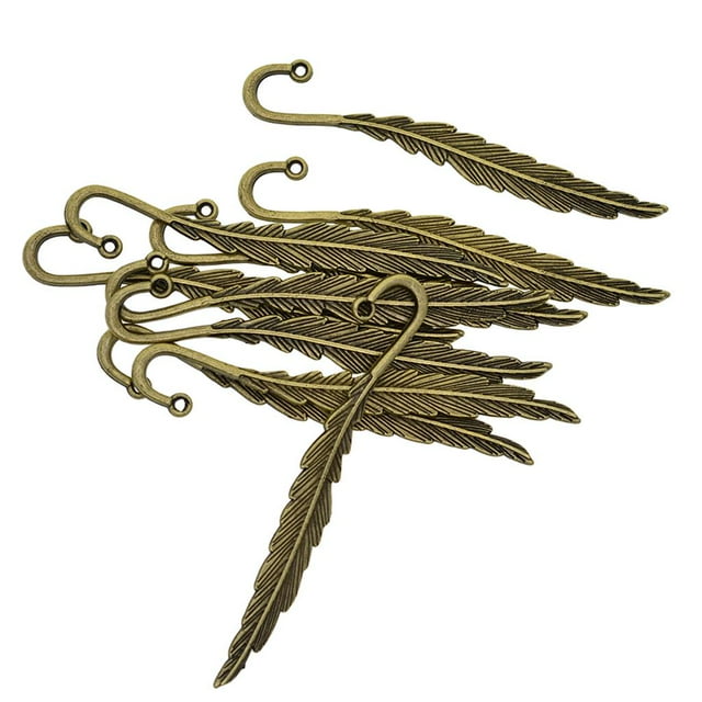 Rongfmy 10 Pieces Feather Bookmark Hooks Beading Book Findings Bronze