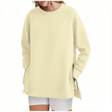 cocolona Womens Oversized Sweatshirt Fall Crewneck Long Sleeve Shirts Fashion Casual Solid Pullover Tops with Side Zipper