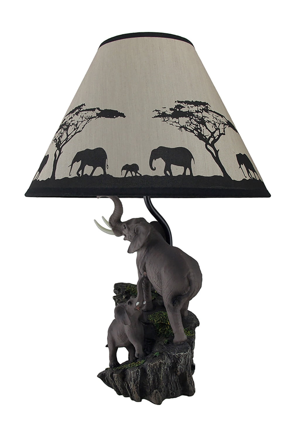 Zeckos Elephant and Baby on Expedition Sculptural Table Lamp with Decorative Shade