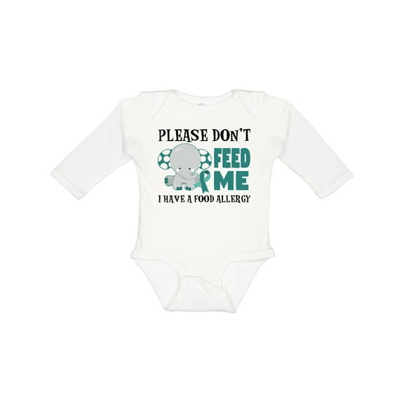 Inktastic Please Dont Feed Me I Have a Food Allergy with Elephant and Ribbon Boys or Girls Long Sleeve Baby Bodysuit
