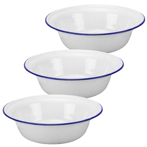 Homoyoyo 3-Piece Large White Enamel Mixing Bowls Set for Kitchen, Outdoor Cooking, Serving and Food Prep