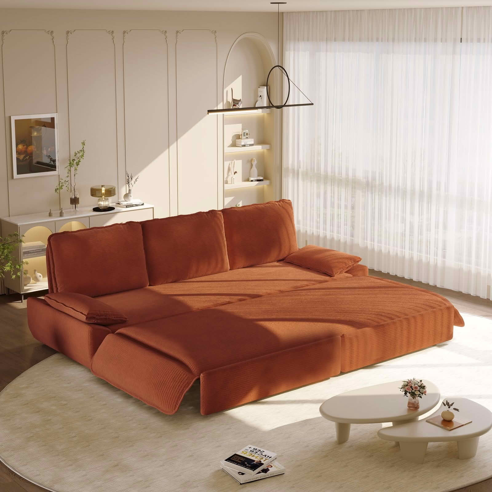 MAYEERTY Modern 73.2‑Inch Queen‑Size Pull‑Out Sleeper Sofa Bed, 3‑in‑1 Multi‑Functional Convertible Velvet Loveseat Couch for Living Rooms and Bedrooms