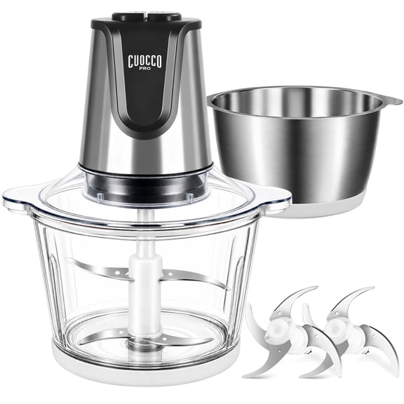 CUOCCO PRO 500W Food Processor, Electric Food Chopper with 2 Bowls (8 Cup 8 Cup), Meat Grinder for Vegetable, Baby Food, Salsa, Includes 2 Sets of Bi-Level Blades