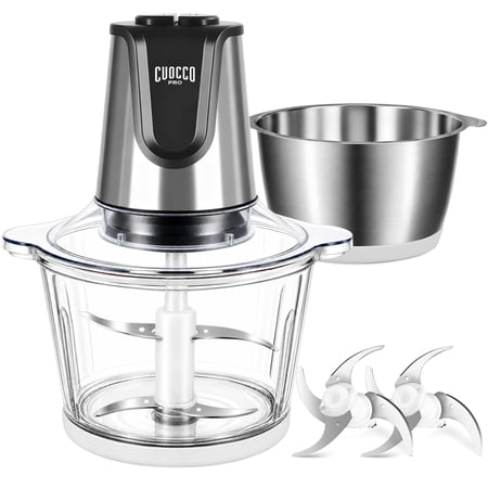 CUOCCO PRO 500W Food Processor, Electric Food Chopper with 2 Bowls (8 Cup+8 Cup), Meat Grinder for Vegetable, Baby Food, Salsa, Includes 2 Sets of Bi-Level Blades
