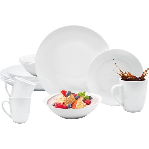 Set Vajilla de Porcelana, 16 piezas para 4 personas, Diseño Minimalista Blanco