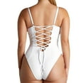 thumbnail image 2 of XUELUO One Piece Swimsuit Women Summer Solid Color Spaghetti Strap V Neck Backless hollow out Slim Swimwear Activewear,White,S, 2 of 7